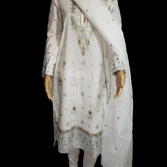 Almirah Junaid Jamshed Pakistani Fancy Ready-Made Long Kameez Pant Outfit XS/37 - Picture 1 of 14